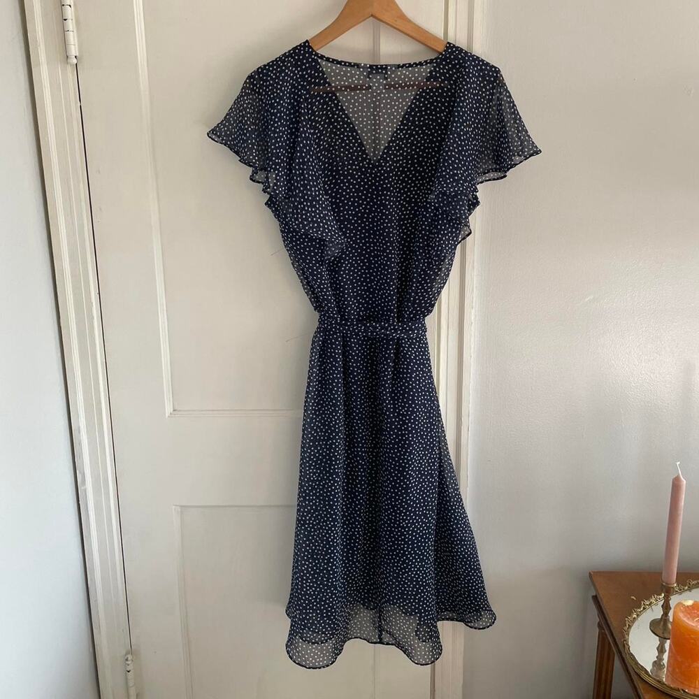 Vintage silk chiffon navy polka